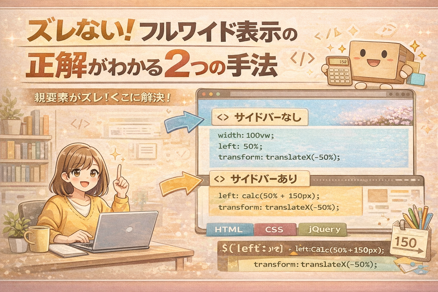 親要素（コンテンツ幅）を無視して画面いっぱいに広げるCSSテクニック