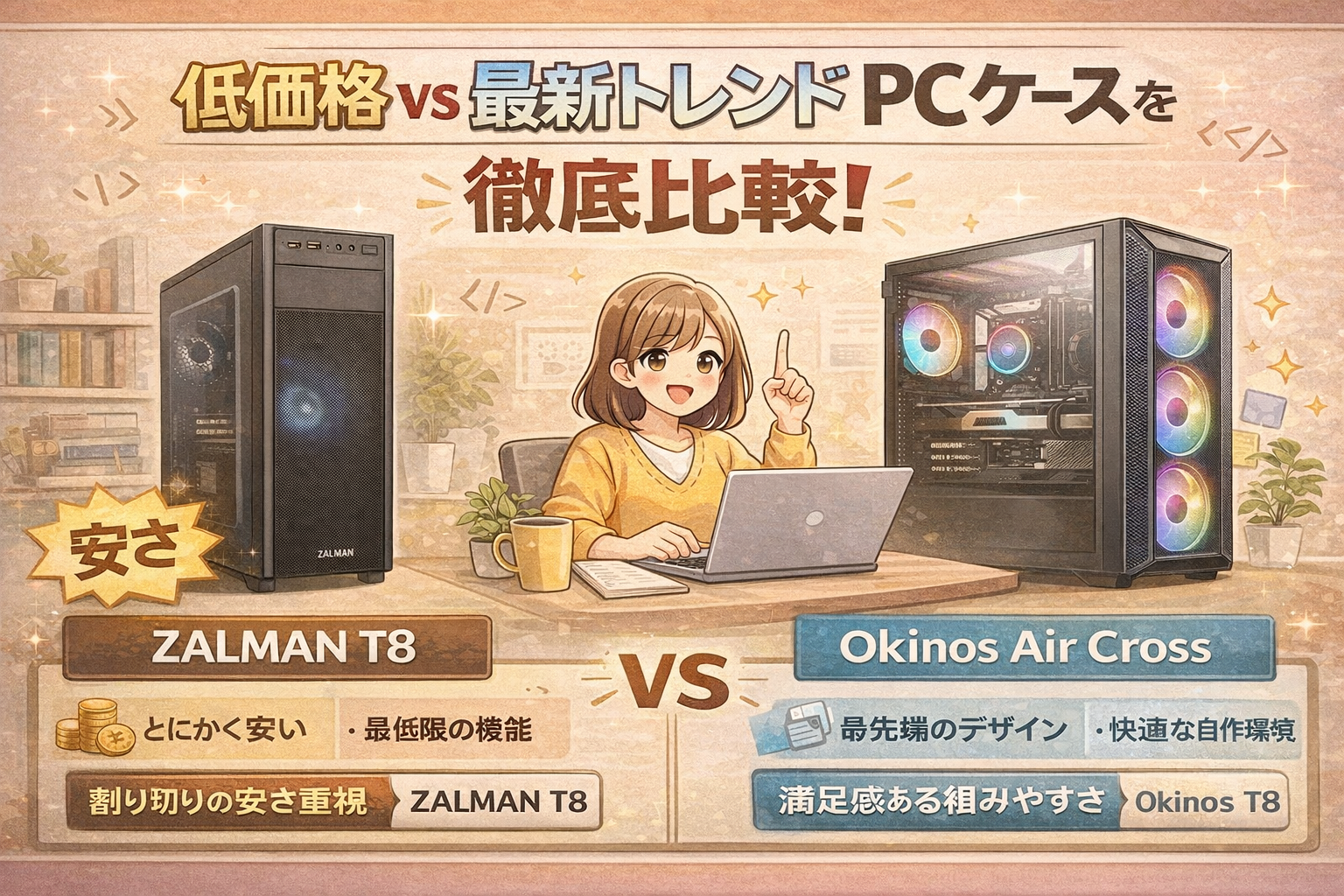 【実機レビュー】ZALMAN T8 vs Okinos Air Cross！究極の安さか、現代の機能性か