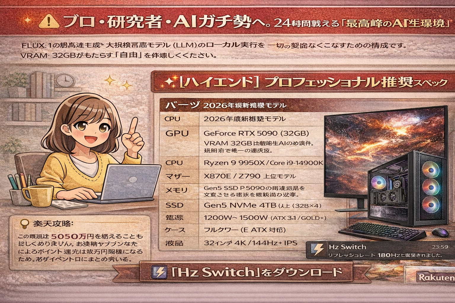 【2026年究極構成】RTX 5090×32GBメモリ。動画生成AIとローカルLLMを極めるための最強PC選定ガイド