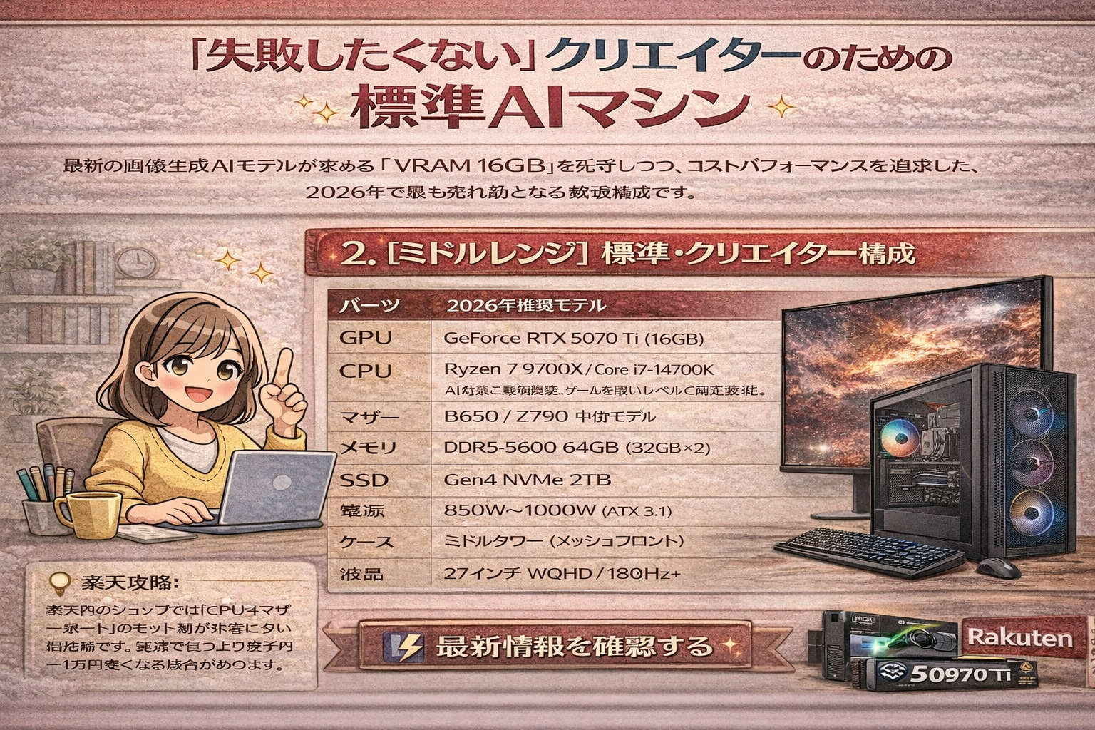 【2026年コスパ銘機】FLUX.1もサクサク！VRAM 16GBを確保してAI画像生成を本気で楽しむ構成案